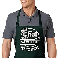 Custom Embroidered Aprons with Your Personalized Chef Name & Kitchen Design (Dark Green)