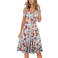 oxiuly Women's Chic Deep V-Neck Summer Casual Dress A-Line Graduation Gown Party Tea Dresses with Pockets OX288