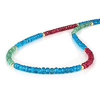 Gemshiner - Natural Multi Colour Gemstone Beads Necklace Boho Style Designer Handmade Jewellery for Women Girls (45-50 cm), 50cm, Gemstone, Emerald, Apatite, Ruby,