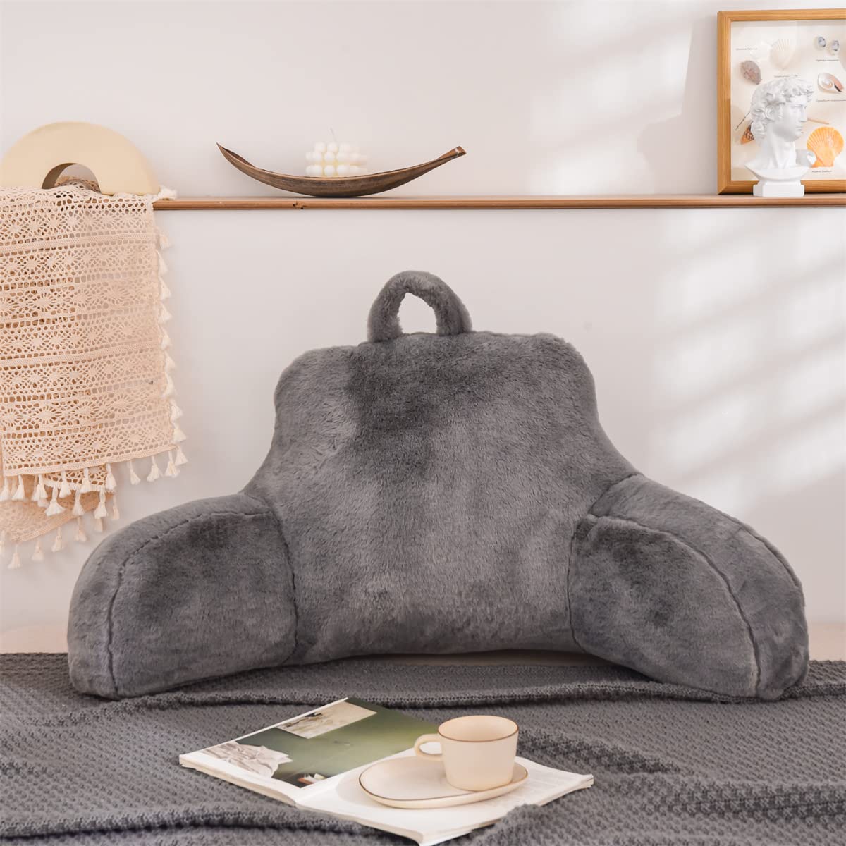 Holawakaka Standard Faux Fur Bed Rest Pillow with Arms, Rabbit Fur Reading  Pillows Perfect for Adults, Teens, Kids, Arm, Back, Pregnancy Lumbar & Head
