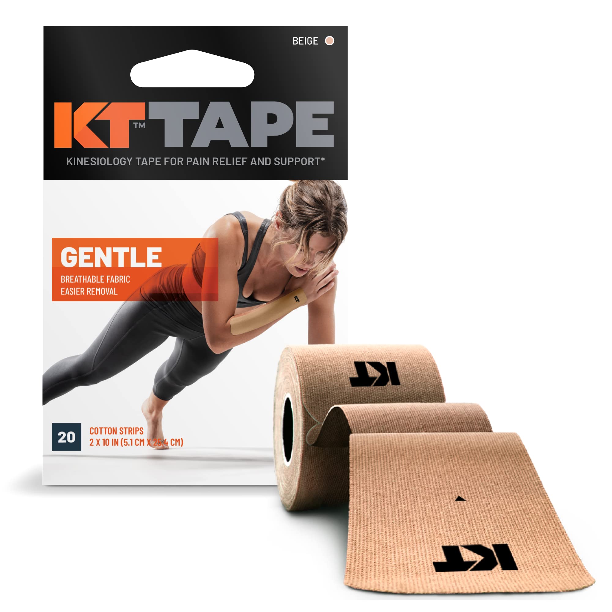 KT Tape, Kinesiology Athletic Tape, Gentle Adhesive for Sensitive Skin, 20 Count, 10
