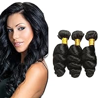 Loose Wave Human Hair Extensions 100% Unprocessed Brazilian Virgin Hair Weave Weft 3 Bundles Natural Black (12