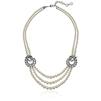 Ben-Amun Jewelry Women's Pearl & Crystal Deco Station Pearl Strand Costume Jewelry Necklace for Bridal Wedding Anniversary, Silver, 17