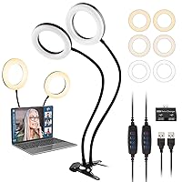 Dual Ring Light for Laptop, Computer, UPXDUMI 6 inch Desk Circle Light with Flexible Arm for Video Conferencing, Zoom Meetings, Streaming, Webcam Lighting, Video Recording, Photography, Makeup