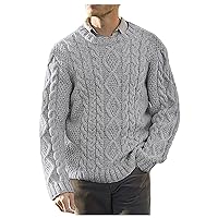 DuDubaby Men's Solid Color Casual Round Neck Pullover Sweater Long Sleeve Knitwear