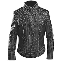 Men's Fashion Spiderman New Real Leather Jacket Black XS-5XL