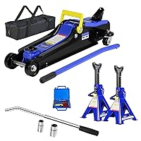 Floor Jack, Low Profile Steel Heavy Duty Hydraulic Trolley Car Jack with Single Piston Lift Pump 3T Jack Stand Tire Repair Kit L-Wrench, 2 Ton (4000 lbs) Capacity, Lifting Range 3.3
