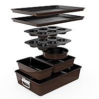8-Piece Nonstick Stackable Bakeware Set - PFOA, PFOS, PTFE Free Baking Tray Set w/Non-Stick Coating, 450°F Oven Safe, Round Cake, Loaf, Muffin, Wide/Square Pans, Cookie Sheet (Brown)