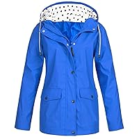 Raincoat Women Casual Fashion Windbreaker Waterproof Rain Jacket with Hood Lightweight Outdoor Hooded Trench Coat
