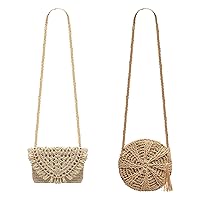 2 Pack Straw Handbags Purses Crossbody Bags for Women Boho Beach Summer Handwoven Tassel Messenger Shoulder Bags