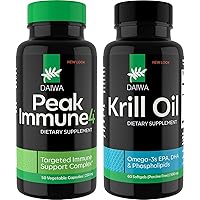Daiwa Peak Immune 4 - Natural Immune System Booster + Daiwa Krill Oil – Omega 3 Krill Oil Capsules