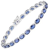 13.50 Carat Genuine Blue Sapphire and White Diamond 14K White Gold Bracelet