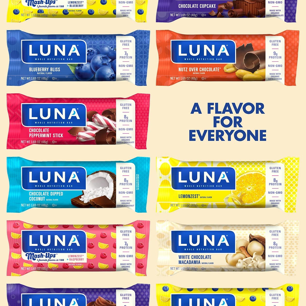 Luna Bar - Gluten Free Snack Bars - White Chocolate Macadamia Flavor -8g of protein - Non-GMO - Plant-Based Wholesome Snacking - On the Go Snacks (1.69 Ounce Snack Bars, 15 Count) (Pack of 2)