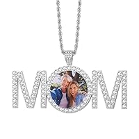 Qitian Mother's day Gift Personalized Photo Necklace for Mom Memory Pendant Necklaces Chain Hip Hop Jewelry Gifts for Mother Custom Cubic Zircon Chains