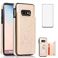 Phone Case for Samsung Galaxy S10e with Tempered Glass Screen Protector and Card Holder Wallet Cover Stand Flip Leather Cell Accessories Glaxay S 10e Gaxaly 10se Galaxies Se10 Cases Women Golden