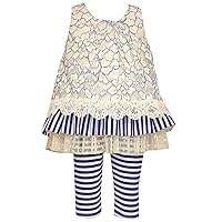 Bonnie Jean Girls Blue Floral Lace Striped Legging Set