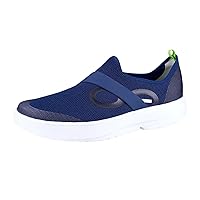 OOFOS OOmg Low Shoe, White & Navy - Men’s Size 10 - Lightweight Recovery Footwear - Reduces Stress on Feet, Joints & Back - Machine Washable