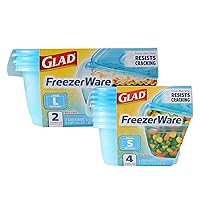 Gladware Freezerware Food Storage Containers Bundle | Includes 4 Small Rectangle Containers and 2 Large Rectangle Containers for Food Storage | Plastic Food Container, Plastic Containers with Lids