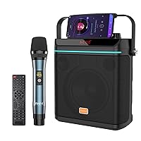 RHM Karaoke Machine for Live Streaming with Remote Control,HD Stereo Sound with 10 Sound Effects,Support for Extra Microphone/Guitar,8 Hours Playtime,6 LED Lights,Bluetooth/TWS/USB/TF/AUX for Party