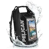 Pelican Marine IP68 Waterproof Dry Bag 5L - Roll Top Waterproof Backpack w/Phone Case/Pouch - Boating & Kayak Accessories - Essentials for Camping Swimming Beach Fishing Rafting Travel - Black