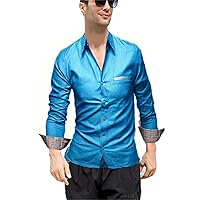 Men's Business Slim Fit Dress Shirt Long Sleeve Patchwork Button Closure Shirt Fashion Casual Tops