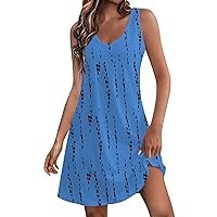 UOFOCO Cheap Clearance Women's Tank Dress for Summer Vacation Beach Sundress with Pockets Low V Neck Mid Thigh Length Athletic Dresses Royal Blue Large