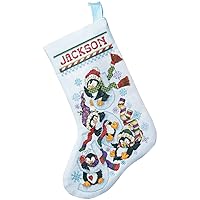 Janlynn 80-0477 Penguin Joy Stocking Counted Cross Stitch Kit, 18