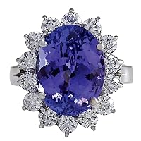 8.65 Carat Natural Blue Tanzanite and Diamond (F-G Color, VS1-VS2 Clarity) 14K White Gold Luxury Cocktail Ring for Women Exclusively Handcrafted in USA