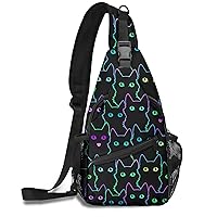 Colorful Cat Sling Bag Travel Crossbody Backpack Chest Hiking Bags Casual Shoulder Daypack for Women Men with Strap Lightweight Outdoor Sport Climbing Runners