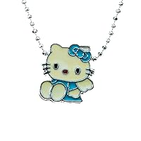 Hello Kitty Blue Dress and Bowknot Enamel on Metal Happy Birthday Holidays Valentine Merry Christmas Gifts. Chain (style varies) included.