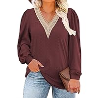 ROSRISS Womens-Plus-Size-Tops Lace V Neck Shirts Casual Lantern Long Sleeve Tunics XL-5XL