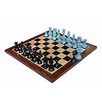 The Sovereign Series Luxury Staunton Complete Chess Set Turquoise Blue and Black Lacquered Boxwood 4.25
