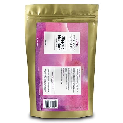HERITAGE STORE Slippery Elm Bark Tea, Soothing Loose Tea Helps Ease Digestion, Relaxes & Calms The Throat, with Pure Slippery Elm Powder from The Inner Bark, Vegan, No Additives or Fillers, 4oz