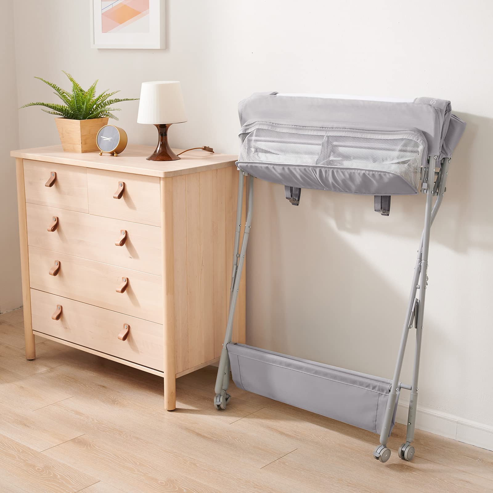Sweeby Infant Changing Table with Changing Pad, Changing Table Portable Pad Nursery Furniture Baby Changing Station, Gray