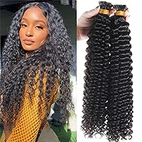 30inch Long Kinky Curly I Tip Human Hair Extension Pre Bonded Brazilian Remy Microlinks Keratin Fusion Stick Bundles 100Strands 100g /Order (28inch 100strands, #Natural Black)