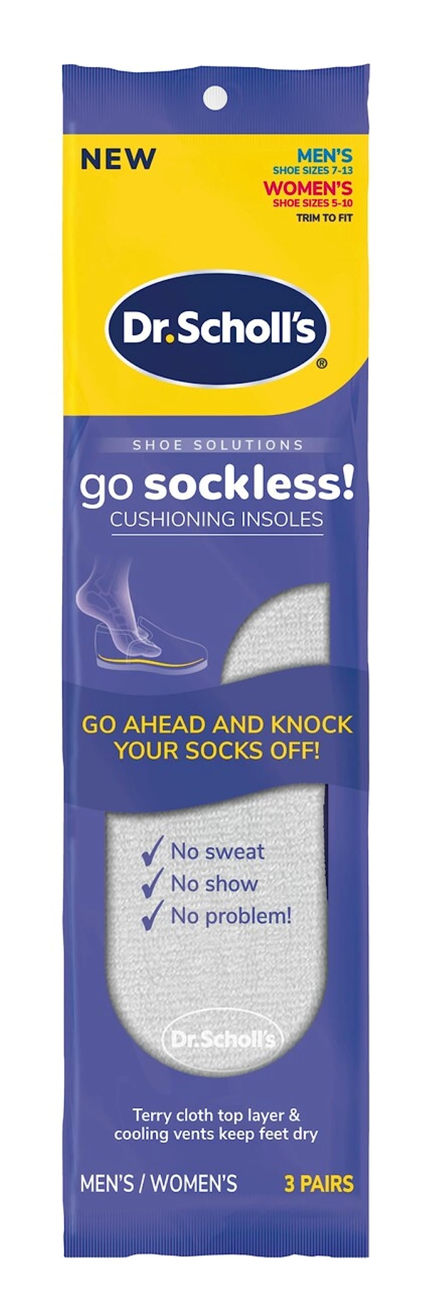 Dr. Scholl's Go Sockless Cushioning Insoles, 3 Pairs, Trim to Fit