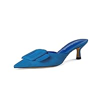 Fericzot Mules for Women,Slingback Buckle Pumps Pointed Toe slippers Kitten Heels Shoes Slides Backless Dress Sandals