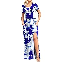 AUSELILY Women Petal Sleeve/Short Sleeve Square Neck Casual Long Maxi Dresses with Pockets