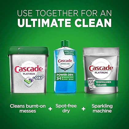 Cascade Platinum Dishwasher Soap Pods, Actionpacs + Oxi with Dishwasher Cleaner and Deodorizer Action, Fresh, 62 Count of Dish Detergent Pods