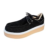2024 Ladies Fashion Retro Solid Suede Lace Up Round Toe Thick Sole Casual Shoes Womens Shoes Casual Dress