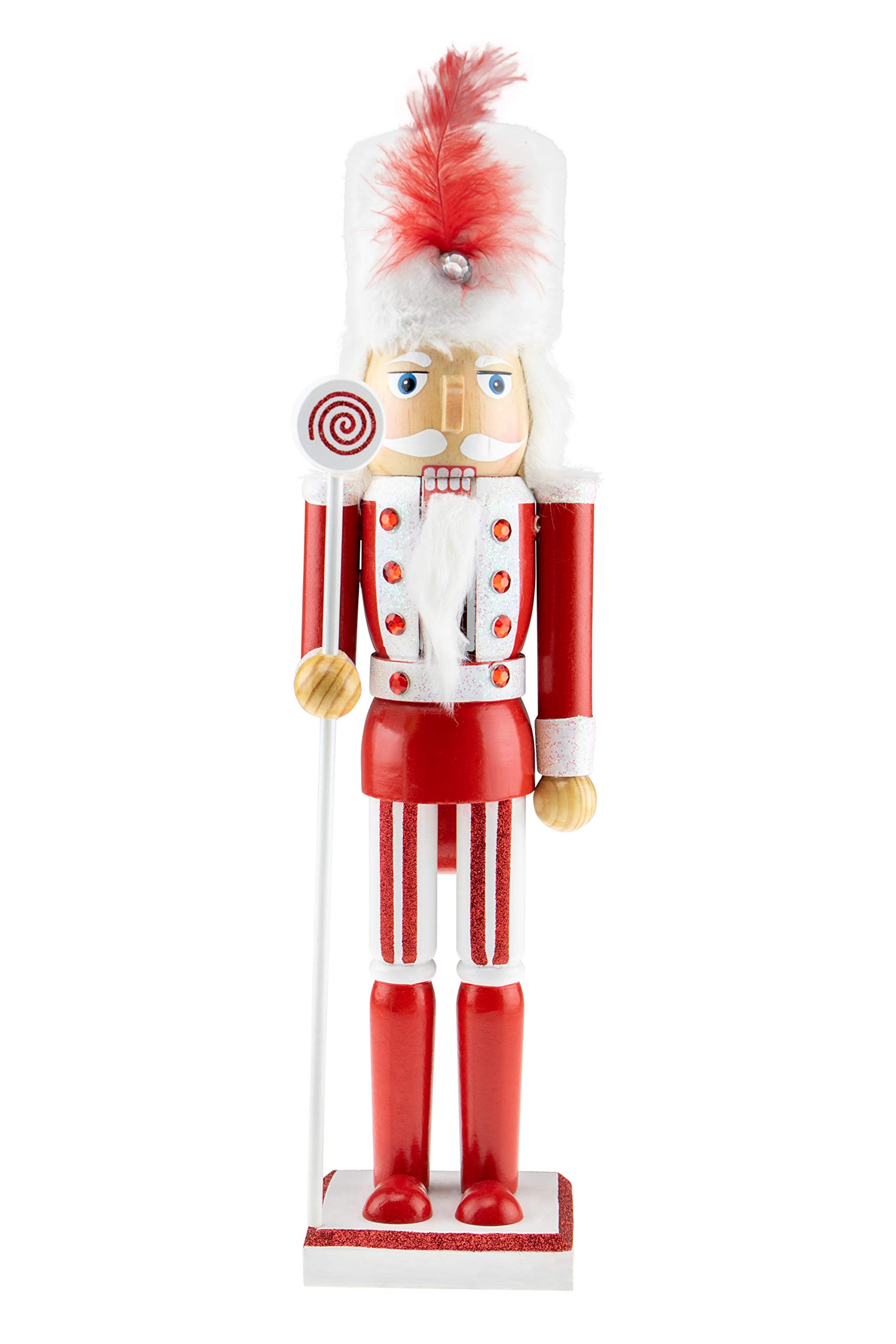 Clever Creations Red Candyman 15 Inch Traditional Wooden Nutcracker, Festive Christmas Décor for Shelves and Tables