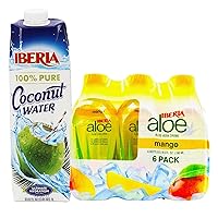 Iberia Coconut Water, 33.8 fl oz + Iberia Aloe Vera Juice Drink With Aloe Pulp, Mango, 9.5 Fl Oz, Pack of 6