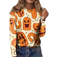 NLRTEI Gothic Polo Shirt, Halloween Costume T-Shirt Womens' Fashion Casual Long Sleeve Print Round Neck Pullover Top Blouse