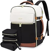 LOVEVOOK Travel Backpack for Women, TSA Carry On Backpack Flight Approved Luggage, 40L Water Resistant Personal Item Daypack Large Weekender Bag fit 17 inch Laptop with 3 Cubes, Beige-black-brown