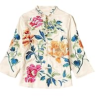 Peony Flower Embroidery Vintage Tang Suit Women Long Sleeve Single-Breasted Stand Collar Chinese Style Outerwear