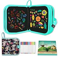 Erasable Doodle Book for Kids-Ccinnoe Toddlers Activity Toys Reusable Drawing Pads with 12 Watercolor Pens, Preschool Travel Art Toy, Road Trip Car Game Writing Painting Set, Alpaca.black