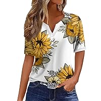 Summer Womens V Neck Button Down Shirt, Casual Loose Short Sleeve Tops for Woman, Trendy Fashion Tee Daily Blouse