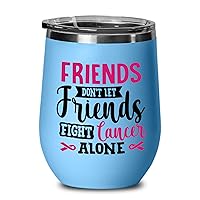 Empowering Blue Wine Tumbler 12oz - Friends Don't Let Friends Fight Cancer Alone Mug
