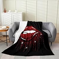 Sexy Red Lip Fleece Blanket Twin Size,3D Mouth Print Sherpa Blanket For Adult Kids Teens,Women Black Red Throw Blanket,Girls Sparkle Sequins Flannel Blanket,Romantic Blanket Valentines Day Gift