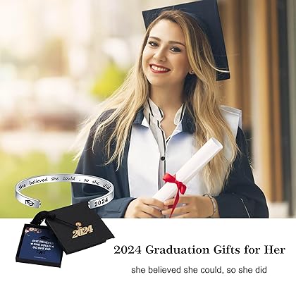 M MOOHAM Graduation Gifts for Her Him 2024, Inspirational Graduation Bracelets Class Of 2024 High School College Graduation Gifts for Her with Graduation Box